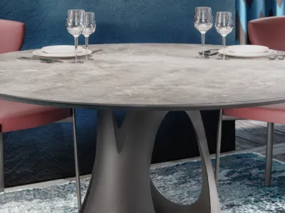 Tavolo rotondo OOO R con top in ceramica e base in metallo di Ambiance Italia
