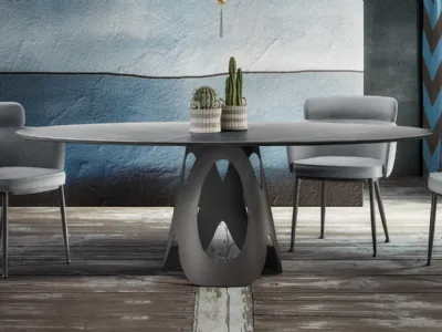 Tavolo ovale con top in ceramica e base in acciaio OOO di Ambiance Italia